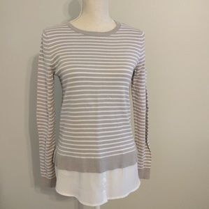 Loft gray striped sweater with blouse connected
